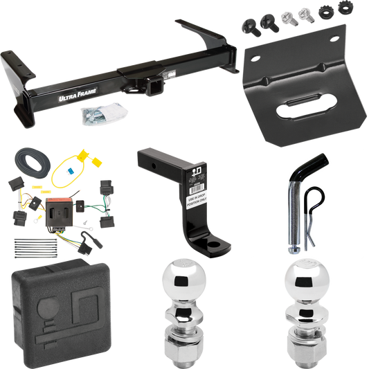 Fits 2009-2012 Ford E-350 Econoline Super Duty Trailer Hitch Tow PKG w/ 4-Flat Wiring Harness + Ball Mount w/ 8" Drop + Pin/Clip + 2" Ball + 2-5/16" Ball + Hitch Cover + Wiring Bracket (For (Prepped Class II Tow Package) Models) By Draw-Tite