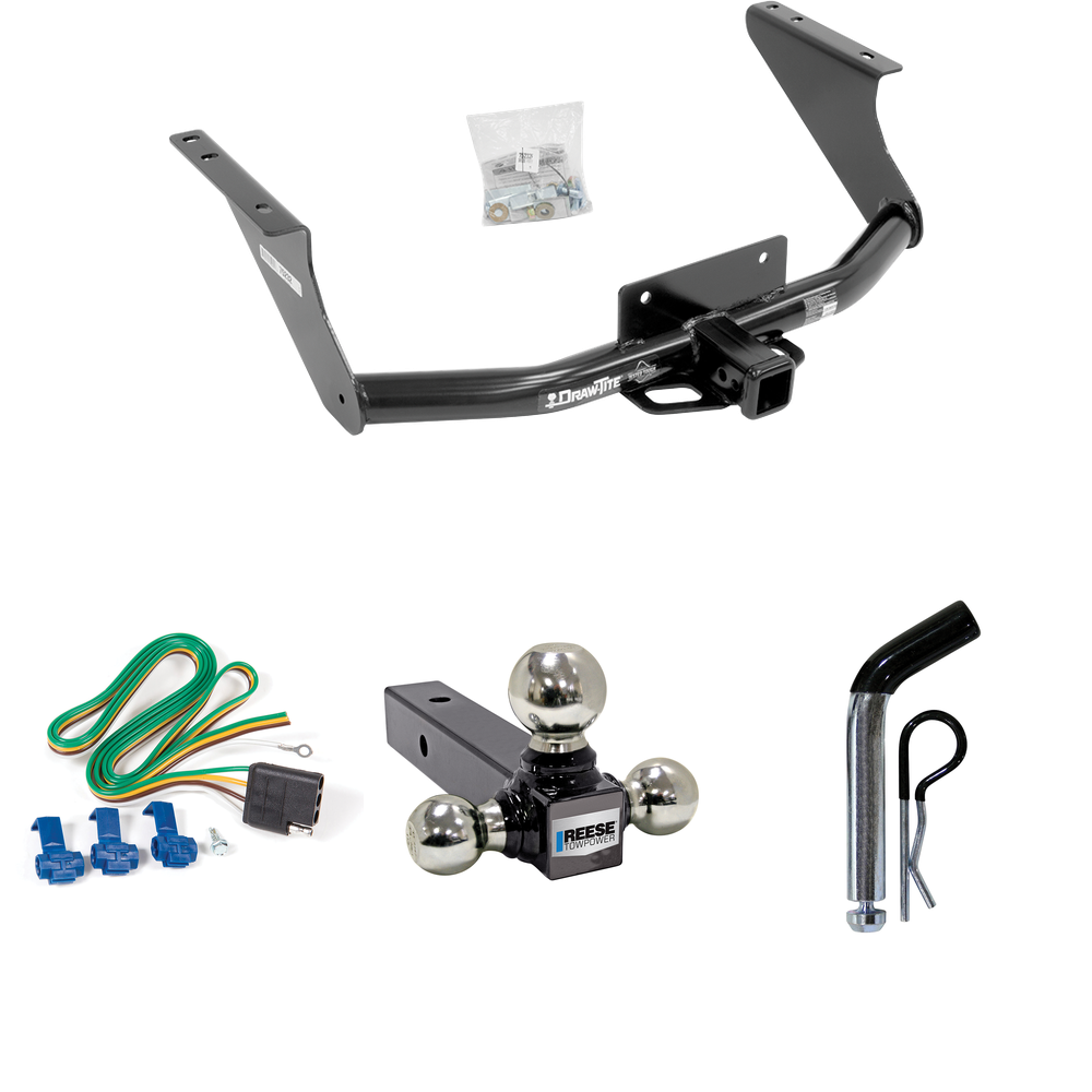 Fits 2011-2018 RAM 1500 Trailer Hitch Tow PKG w/ 4-Flat Wiring Harness + Triple Ball Ball Mount 1-7/8" & 2" & 2-5/16" Trailer Balls + Pin/Clip By Draw-Tite