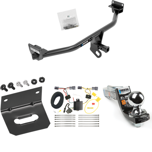 Fits 2016-2018 Hyundai Tucson Trailer Hitch Tow PKG w/ 4-Flat Wiring Harness + Interlock Starter Kit w/ 2" Ball 2-1/2" Drop 2" Rise + Wiring Bracket By Reese Towpower