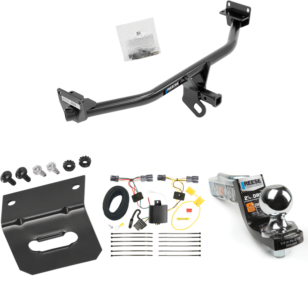 Fits 2016-2018 Hyundai Tucson Trailer Hitch Tow PKG w/ 4-Flat Wiring Harness + Interlock Starter Kit w/ 2" Ball 2-1/2" Drop 2" Rise + Wiring Bracket By Reese Towpower