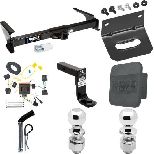 Fits 2009-2012 Ford E-250 Econoline Trailer Hitch Tow PKG w/ 4-Flat Wiring Harness + Ball Mount w/ 8" Drop + Pin/Clip + 2" Ball + 2-5/16" Ball + Hitch Cover + Wiring Bracket (For (Prepped Class II Tow Package) Models) By Reese Towpower