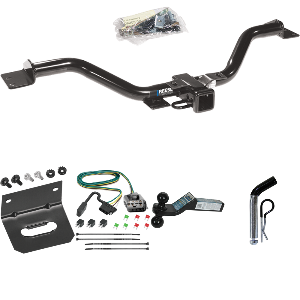 Fits 2013-2017 Buick Enclave Trailer Hitch Tow PKG w/ 4-Flat Wiring Harness + Dual Ball Ball Mount 2" & 2-5/16" Trailer Balls + Pin/Clip +  Wiring Bracket By Reese Towpower