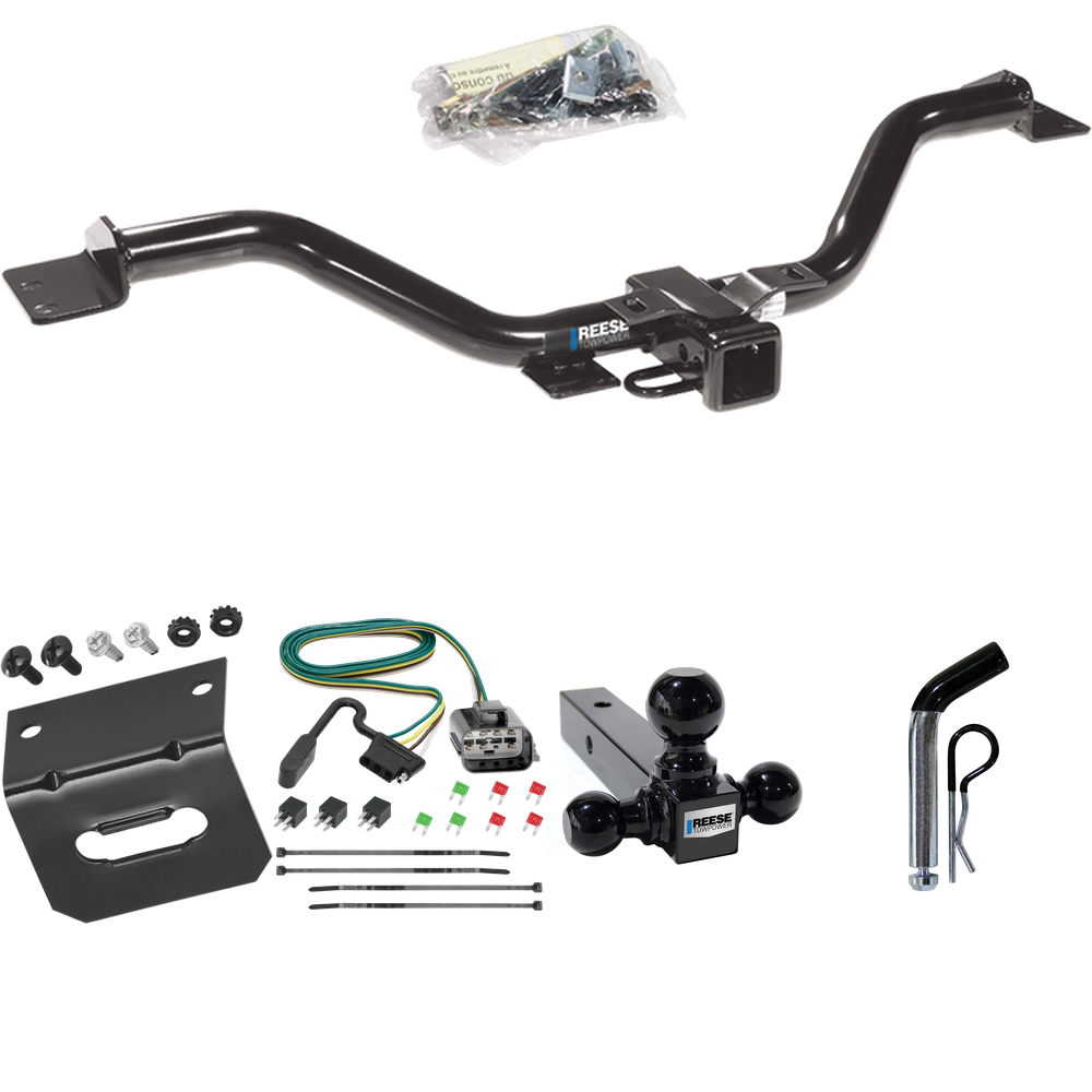 Fits 2013-2017 Chevrolet Traverse Trailer Hitch Tow PKG w/ 4-Flat Wiring Harness + Triple Ball Ball Mount 1-7/8" & 2" & 2-5/16" Trailer Balls + Pin/Clip + Wiring Bracket By Reese Towpower