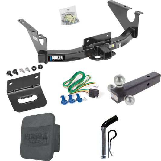 Fits 2011-2018 RAM 1500 Trailer Hitch Tow PKG w/ 4-Flat Wiring Harness + Triple Ball Ball Mount 1-7/8" & 2" & 2-5/16" Trailer Balls + Pin/Clip + Hitch Cover + Wiring Bracket By Reese Towpower