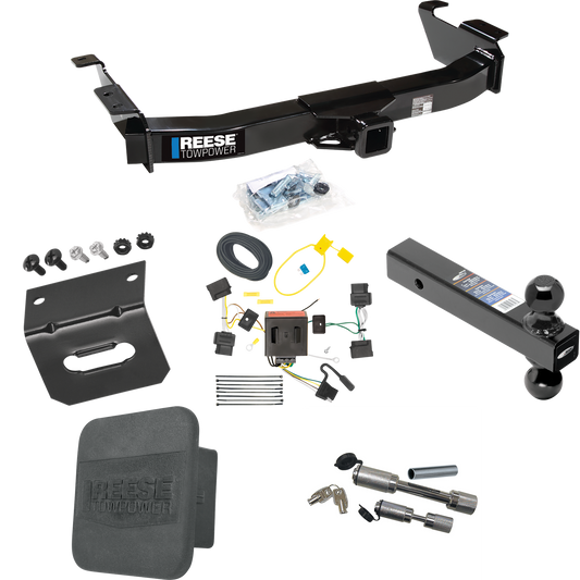 Fits 2009-2012 Ford E-250 Econoline Trailer Hitch Tow PKG w/ 4-Flat Wiring Harness + Dual Ball Ball Mount 2" & 2-5/16" Trailer Balls + Dual Hitch & Coupler Locks + Hitch Cover + Wiring Bracket (For (Prepped Class II Tow Package) Models) By Reese Towp