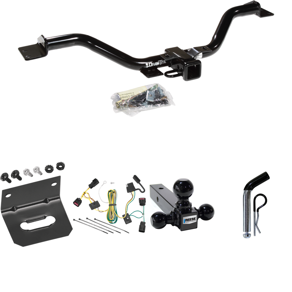 Fits 2008-2012 Buick Enclave Trailer Hitch Tow PKG w/ 4-Flat Wiring Harness + Triple Ball Ball Mount 1-7/8" & 2" & 2-5/16" Trailer Balls + Pin/Clip + Wiring Bracket By Draw-Tite