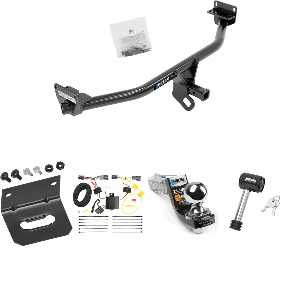 Fits 2016-2018 Hyundai Tucson Trailer Hitch Tow PKG w/ 4-Flat Wiring Harness + Interlock Starter Kit w/ 2" Ball 2-1/2" Drop 2" Rise + Wiring Bracket + Hitch Lock By Reese Towpower