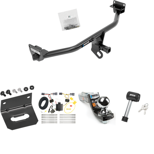 Fits 2016-2018 Hyundai Tucson Trailer Hitch Tow PKG w/ 4-Flat Wiring Harness + Interlock Starter Kit w/ 2" Ball 2-1/2" Drop 2" Rise + Wiring Bracket + Hitch Lock By Reese Towpower