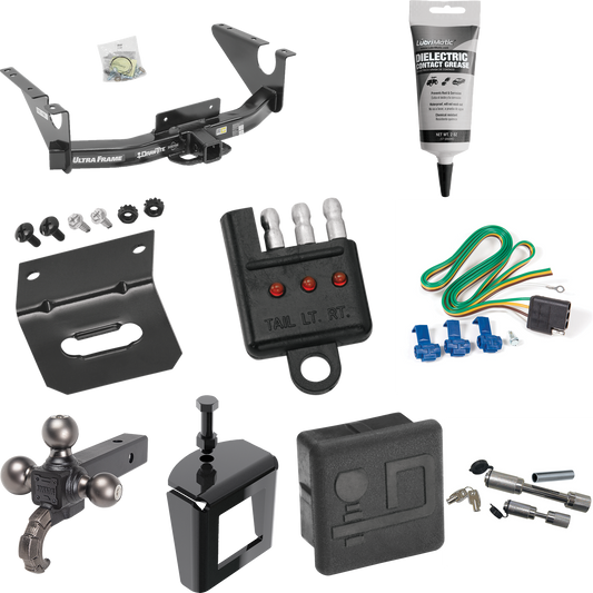 Fits 2011-2018 RAM 1500 Trailer Hitch Tow PKG w/ 4-Flat Wiring Harness + Triple Ball Ball Mount 1-7/8" & 2" & 2-5/16" Trailer Balls w/ Tow Hook + Dual Hitch & Coupler Locks + Hitch Cover + Wiring Bracket + Wiring Tester + Electric Grease + Anti Rattl