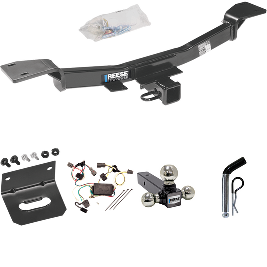 Fits 2005-2009 Hyundai Tucson Trailer Hitch Tow PKG w/ 4-Flat Wiring Harness + Triple Ball Ball Mount 1-7/8" & 2" & 2-5/16" Trailer Balls + Pin/Clip + Wiring Bracket By Reese Towpower