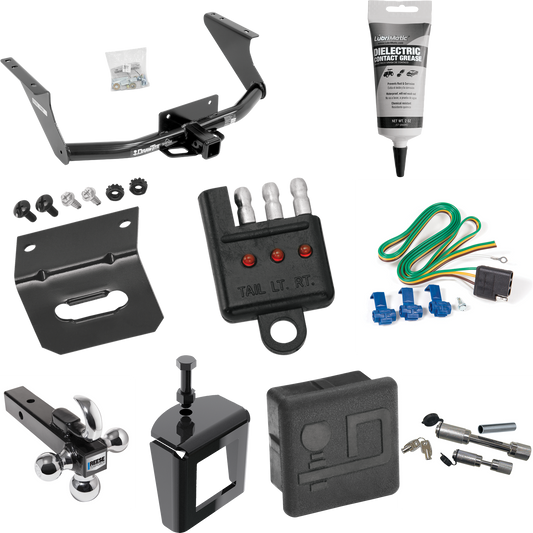 Fits 2011-2018 RAM 1500 Trailer Hitch Tow PKG w/ 4-Flat Wiring Harness + Triple Ball Ball Mount 1-7/8" & 2" & 2-5/16" Trailer Balls w/ Tow Hook + Dual Hitch & Coupler Locks + Hitch Cover + Wiring Bracket + Wiring Tester + Electric Grease + Anti Rattl