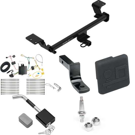 Fits 2016-2019 Toyota Prius Trailer Hitch Tow PKG w/ 4-Flat Wiring Harness + Draw-Bar + Interchangeable 1-7/8" & 2" Balls + Hitch Cover + Hitch Lock (Excludes: w/Plug-In Model Models) By Draw-Tite