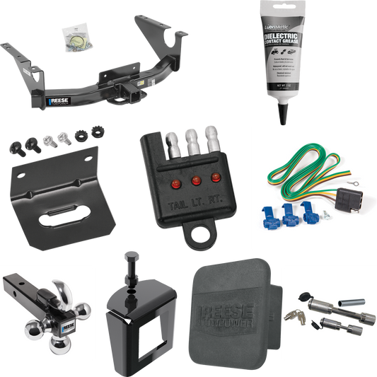 Fits 2011-2018 RAM 1500 Trailer Hitch Tow PKG w/ 4-Flat Wiring Harness + Triple Ball Ball Mount 1-7/8" & 2" & 2-5/16" Trailer Balls w/ Tow Hook + Dual Hitch & Coupler Locks + Hitch Cover + Wiring Bracket + Wiring Tester + Electric Grease + Anti Rattl