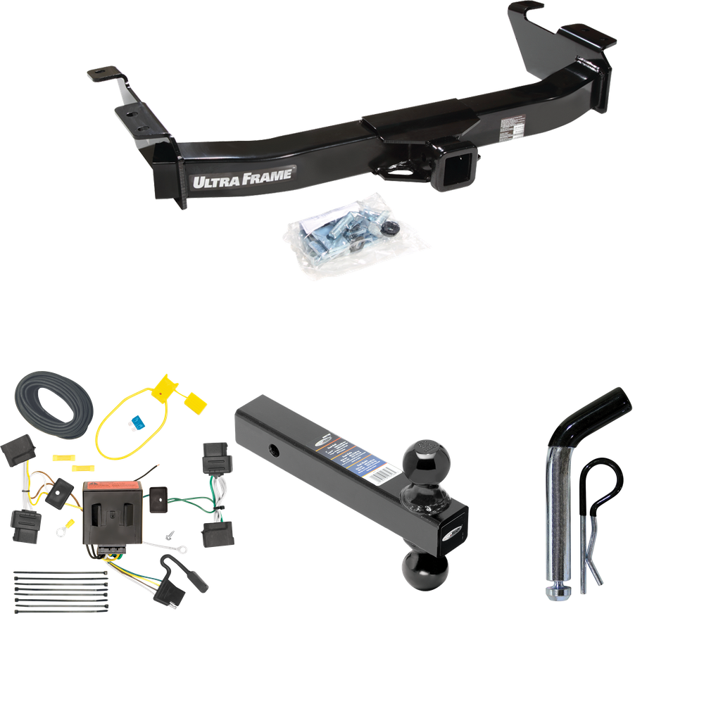 Fits 2008-2014 Ford E-350 Econoline Super Duty Trailer Hitch Tow PKG w/ 4-Flat Wiring Harness + Dual Ball Ball Mount 2" & 2-5/16" Trailer Balls + Pin/Clip By Draw-Tite