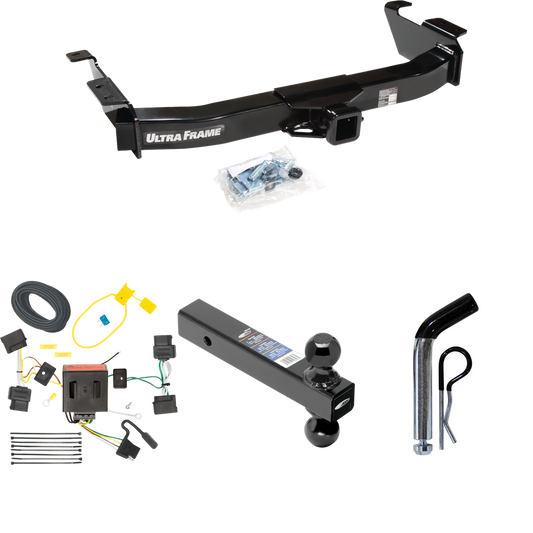 Fits 2008-2014 Ford E-350 Econoline Super Duty Trailer Hitch Tow PKG w/ 4-Flat Wiring Harness + Dual Ball Ball Mount 2" & 2-5/16" Trailer Balls + Pin/Clip By Draw-Tite