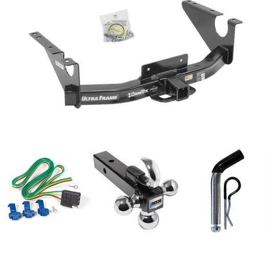 Fits 2011-2018 RAM 1500 Trailer Hitch Tow PKG w/ 4-Flat Wiring Harness + Triple Ball Ball Mount 1-7/8" & 2" & 2-5/16" Trailer Balls w/ Tow Hook + Pin/Clip By Draw-Tite