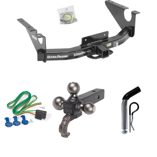 Fits 2011-2018 RAM 1500 Trailer Hitch Tow PKG w/ 4-Flat Wiring Harness + Triple Ball Ball Mount 1-7/8" & 2" & 2-5/16" Trailer Balls w/ Tow Hook + Pin/Clip By Draw-Tite