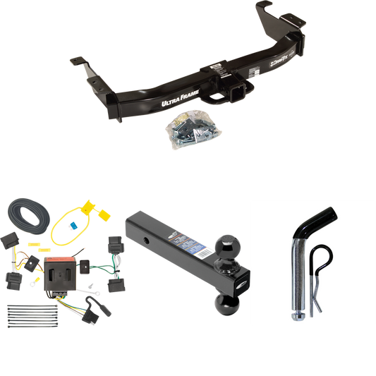 Fits 2009-2012 Ford E-250 Econoline Trailer Hitch Tow PKG w/ 4-Flat Wiring Harness + Dual Ball Ball Mount 2" & 2-5/16" Trailer Balls + Pin/Clip (For (Prepped Class II Tow Package) Models) By Draw-Tite