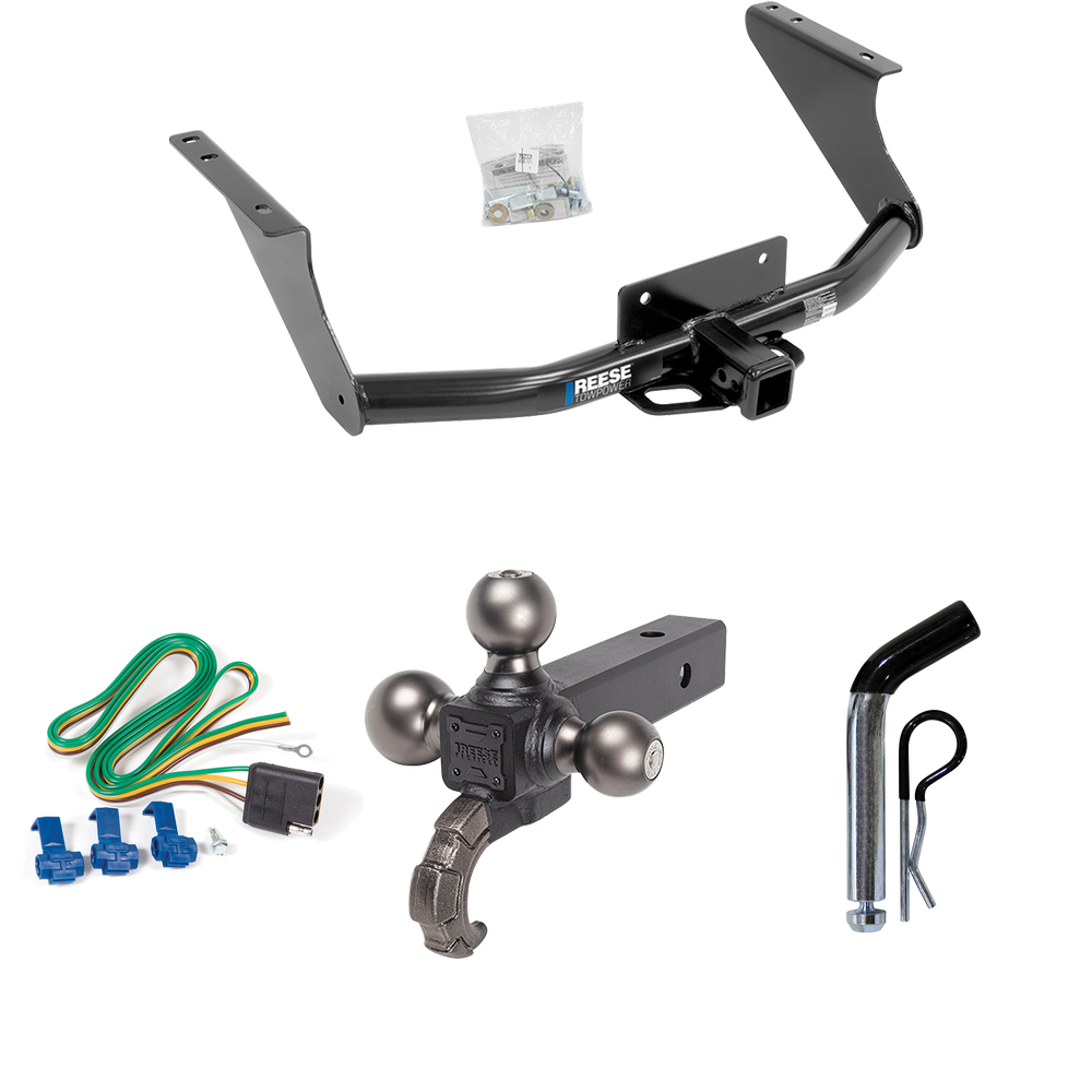 Fits 2019-2023 RAM 1500 Classic Trailer Hitch Tow PKG w/ 4-Flat Wiring Harness + Triple Ball Ball Mount 1-7/8" & 2" & 2-5/16" Trailer Balls w/ Tow Hook + Pin/Clip By Reese Towpower