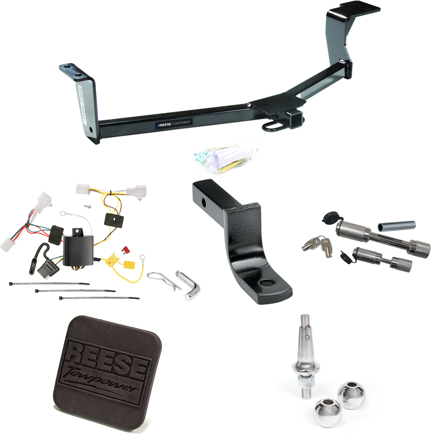 Fits 2010-2023 Toyota Prius Trailer Hitch Tow PKG w/ 4-Flat Wiring Harness + Draw-Bar + Interchangeable 1-7/8" & 2" Balls + Hitch Cover + Dual Hitch & Coupler Locks (Excludes: w/Plug-In Model Models) By Reese Towpower