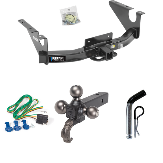 Fits 2011-2018 RAM 1500 Trailer Hitch Tow PKG w/ 4-Flat Wiring Harness + Triple Ball Ball Mount 1-7/8" & 2" & 2-5/16" Trailer Balls w/ Tow Hook + Pin/Clip By Reese Towpower