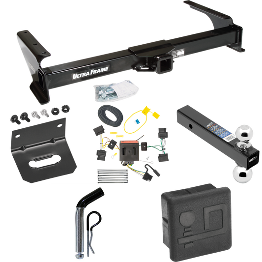 Fits 2009-2012 Ford E-150 Econoline Trailer Hitch Tow PKG w/ 4-Flat Wiring Harness + Dual Ball Ball Mount 2" & 2-5/16" Trailer Balls + Pin/Clip + Hitch Cover + Wiring Bracket (For (Prepped Class II Tow Package) Models) By Draw-Tite