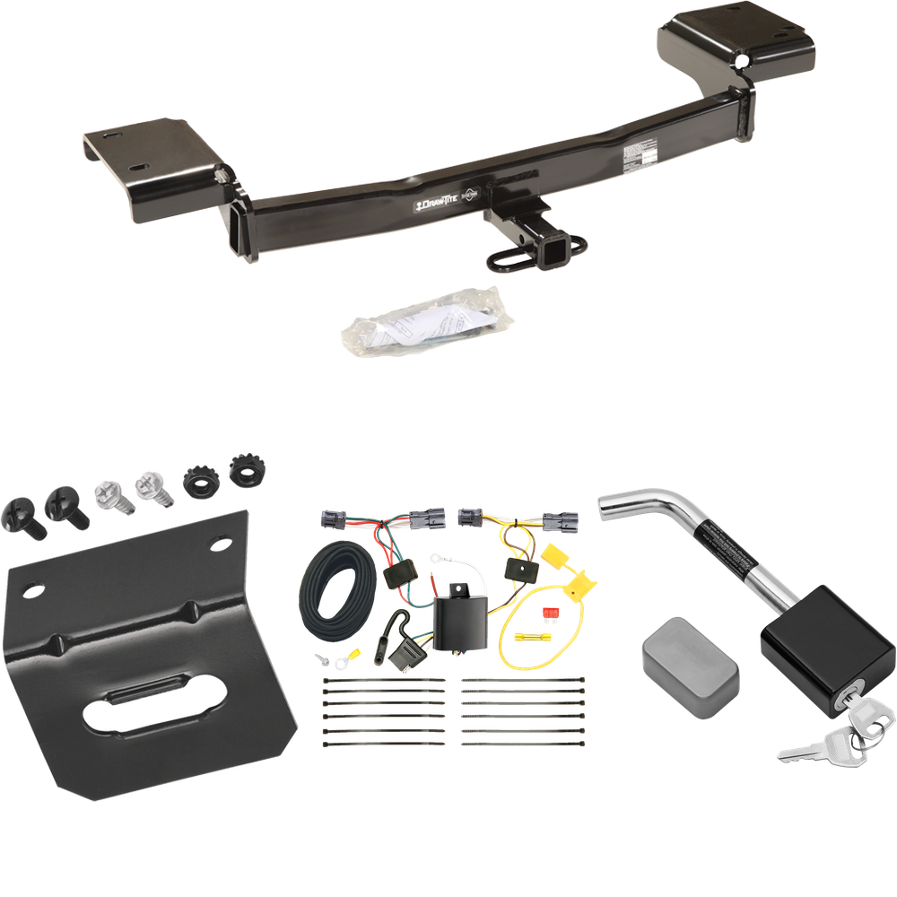 Se adapta al paquete de enganche de remolque Hyundai Tucson 2010-2015 con arnés de cableado plano de 4 + soporte de cableado + bloqueo de enganche de Draw-Tite