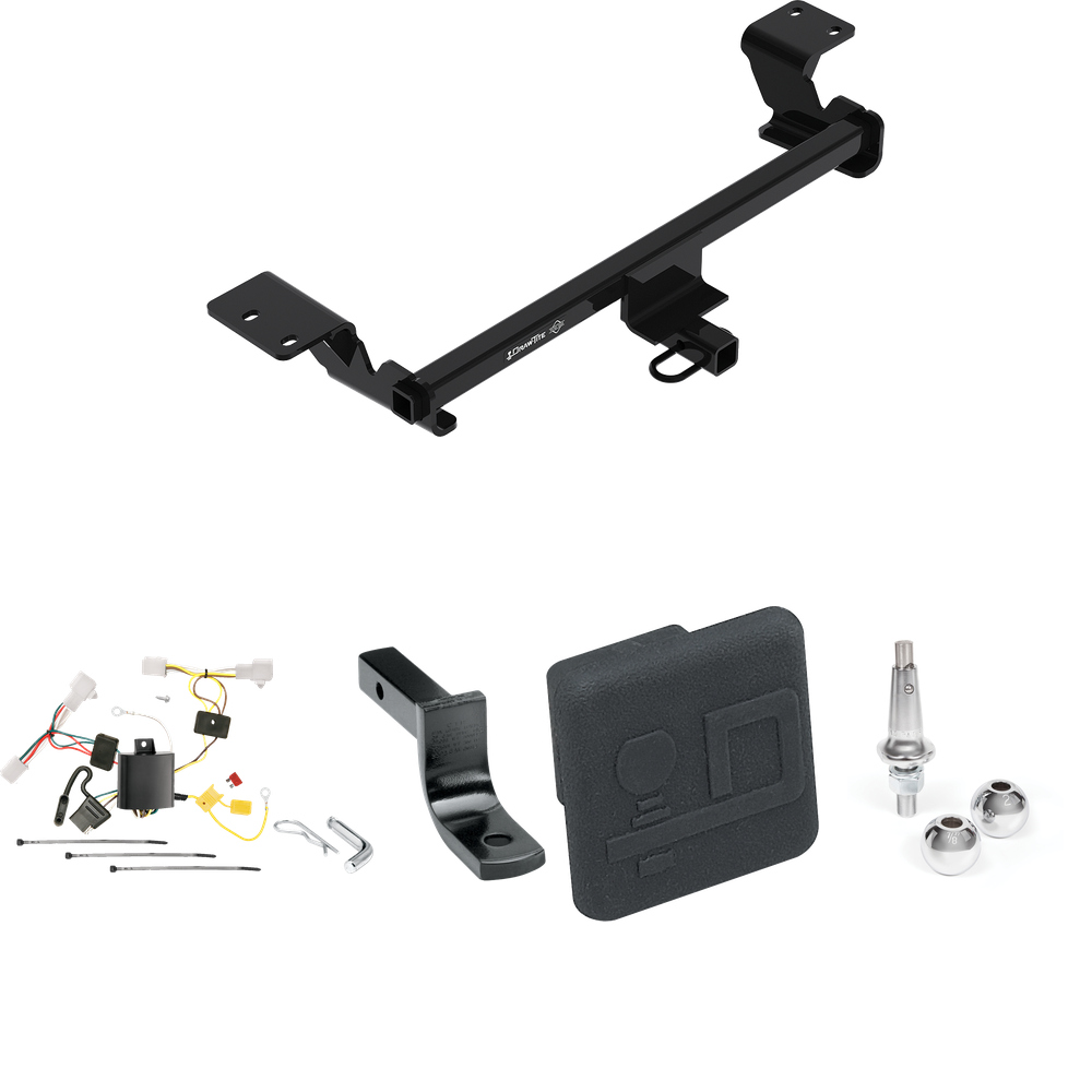 Fits 2010-2015 Toyota Prius Trailer Hitch Tow PKG w/ 4-Flat Wiring Harness + Draw-Bar + Interchangeable 1-7/8" & 2" Balls + Hitch Cover (Excludes: w/Plug-In Model Models) By Draw-Tite