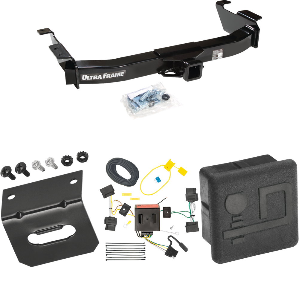 Fits 2008-2014 Ford E-150 Econoline Trailer Hitch Tow PKG w/ 4-Flat Wiring Harness + Hitch Cover + Wiring Bracket By Draw-Tite