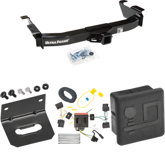 Fits 2008-2014 Ford E-150 Econoline Trailer Hitch Tow PKG w/ 4-Flat Wiring Harness + Hitch Cover + Wiring Bracket By Draw-Tite