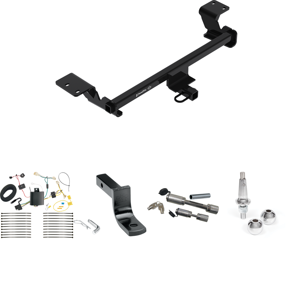 Fits 2016-2019 Toyota Prius Trailer Hitch Tow PKG w/ 4-Flat Wiring Harness + Draw-Bar + Interchangeable 1-7/8" & 2" Balls + Dual Hitch & Coupler Locks (Excludes: w/Plug-In Model Models) By Draw-Tite