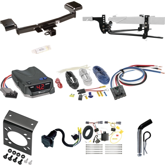 Fits 2010-2015 Hyundai Tucson Trailer Hitch Tow PKG w/ 6K Round Bar Weight Distribution Hitch w/ 2-5/16" Ball + Pin/Clip + Tekonsha BRAKE-EVN Brake Control + Generic BC Wiring Adapter + 7-Way RV Wiring By Draw-Tite