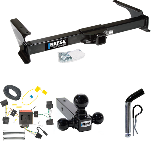 Fits 2009-2012 Ford E-150 Econoline Trailer Hitch Tow PKG w/ 4-Flat Wiring Harness + Triple Ball Ball Mount 1-7/8" & 2" & 2-5/16" Trailer Balls + Pin/Clip (For (Prepped Class II Tow Package) Models) By Reese Towpower