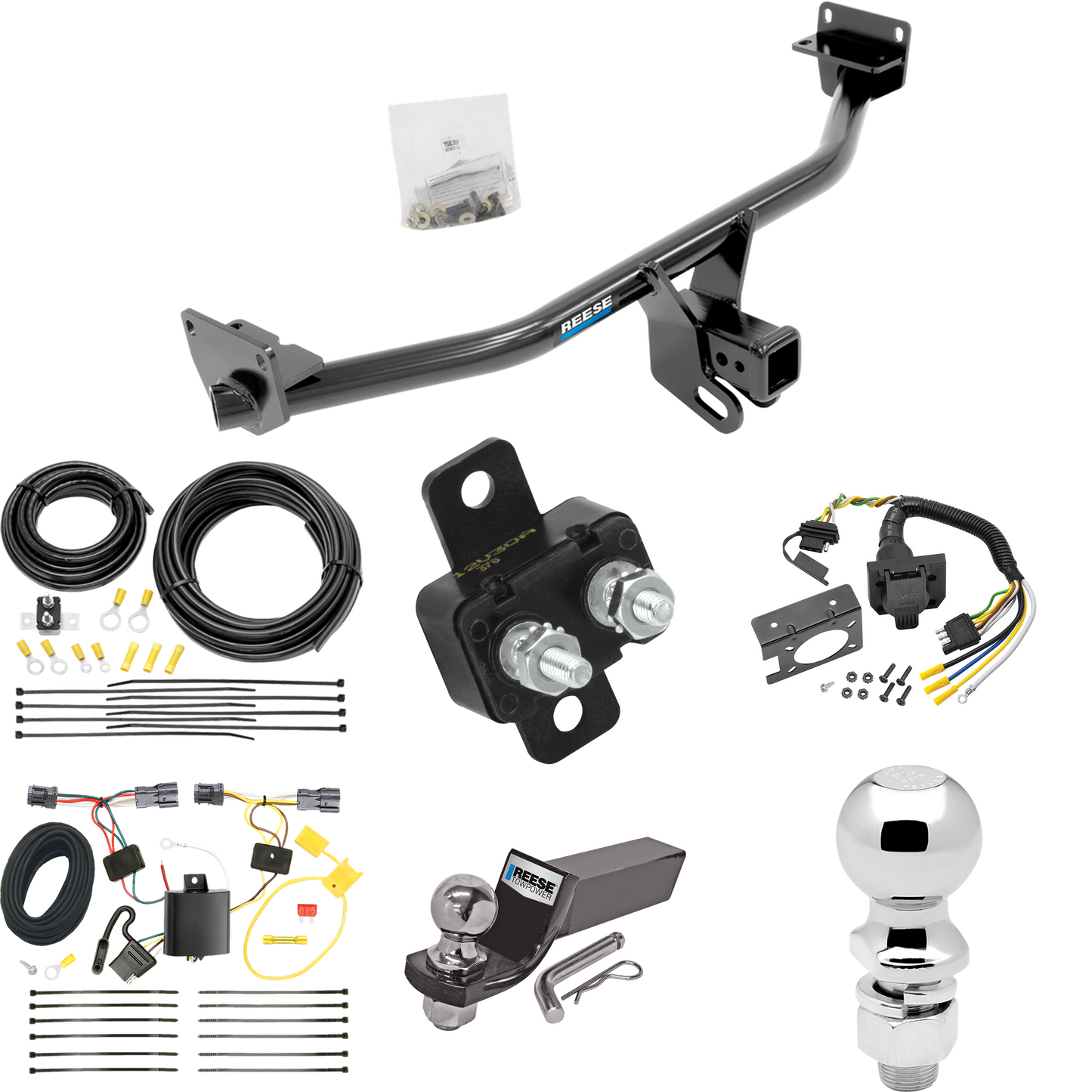 Se adapta al paquete de enganche de remolque Hyundai Tucson 2016-2018 con cableado RV de 7 vías + bola de 2" y 2-5/16" + soporte de caída de Reese Towpower