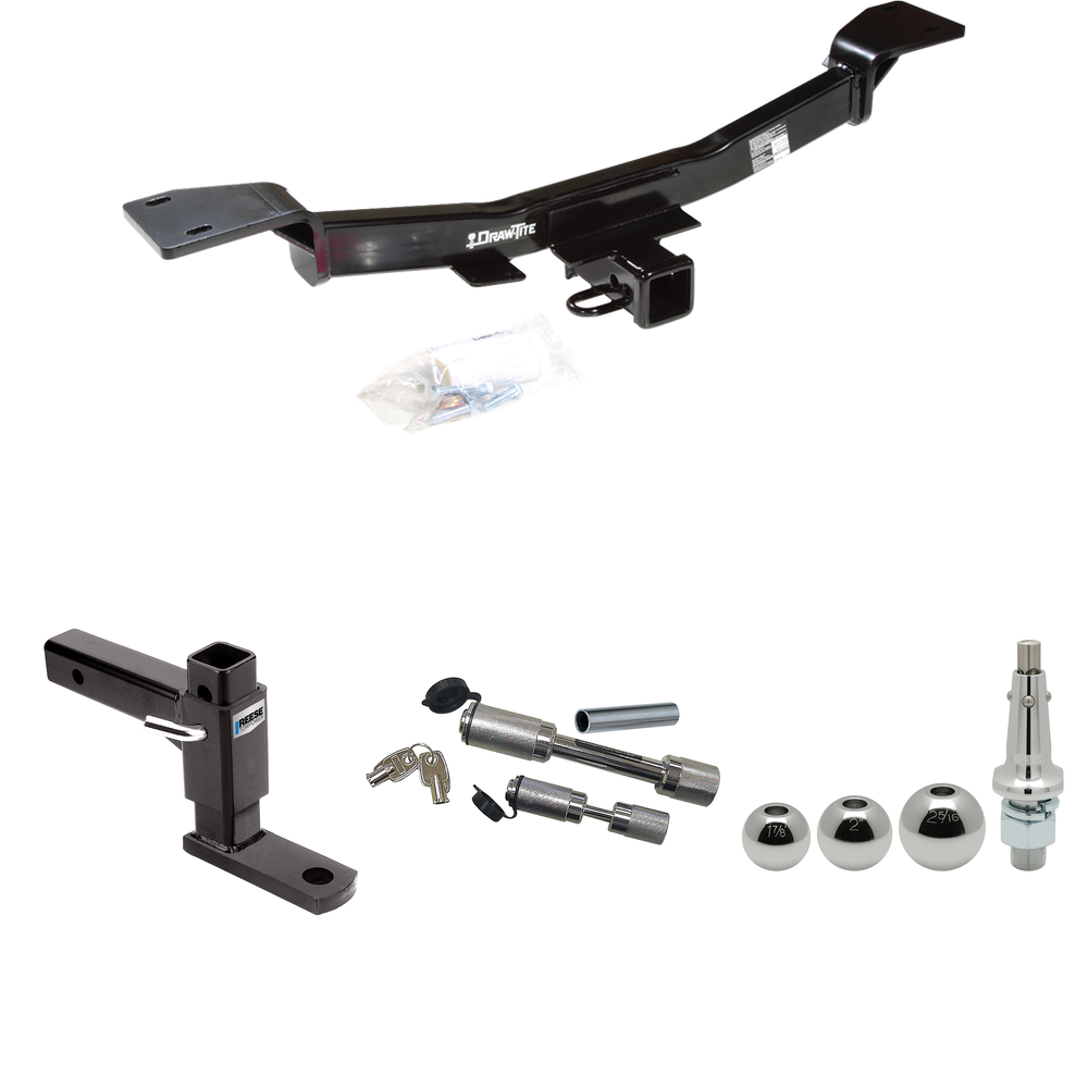 Fits 2005-2010 KIA Sportage Trailer Hitch Tow PKG w/ Adjustable Drop Rise Ball Mount + Dual Hitch & Copler Locks + Inerchangeable 1-7/8" & 2" & 2-5/16" Balls (For V6 Engine Models) By Draw-Tite