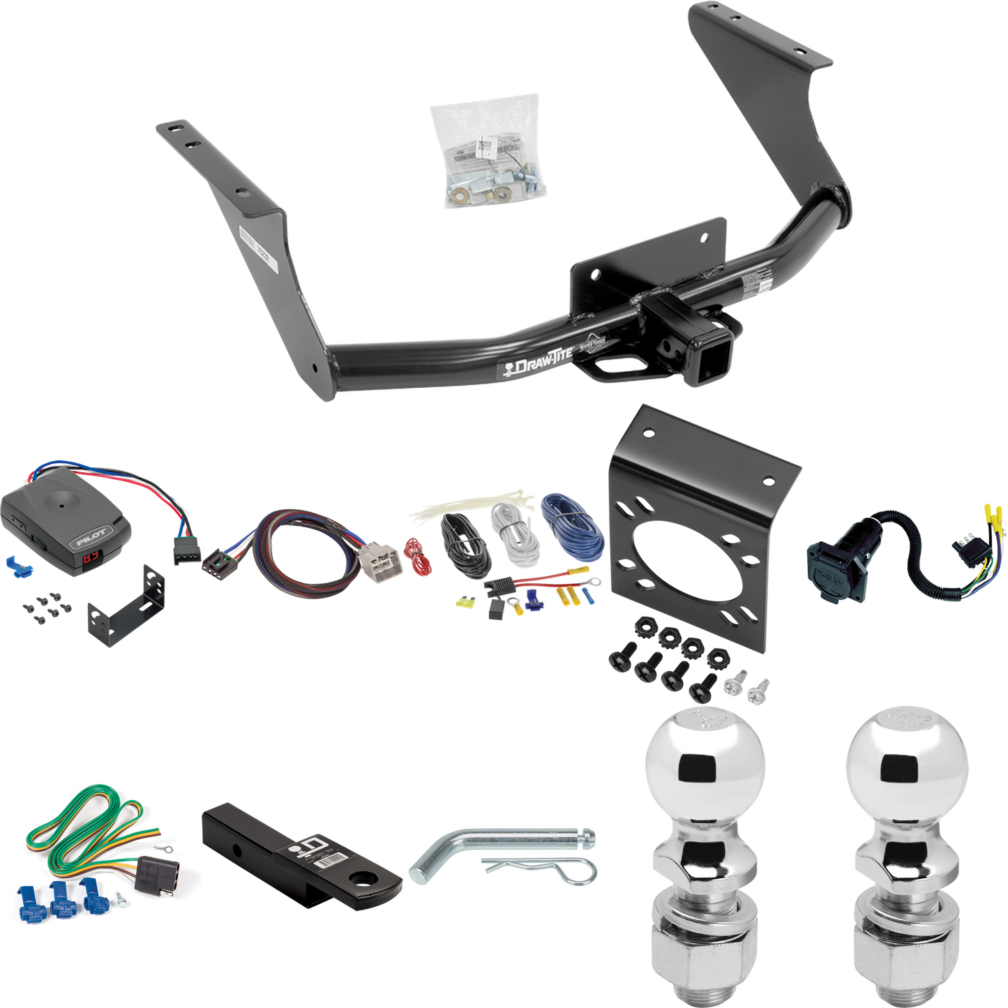 Fits 2011-2012 RAM 1500 Trailer Hitch Tow PKG w/ Pro Series Pilot Brake Control + Plug & Play BC Adapter + 7-Way RV Wiring + 2" & 2-5/16" Ball & Drop Mount By Draw-Tite