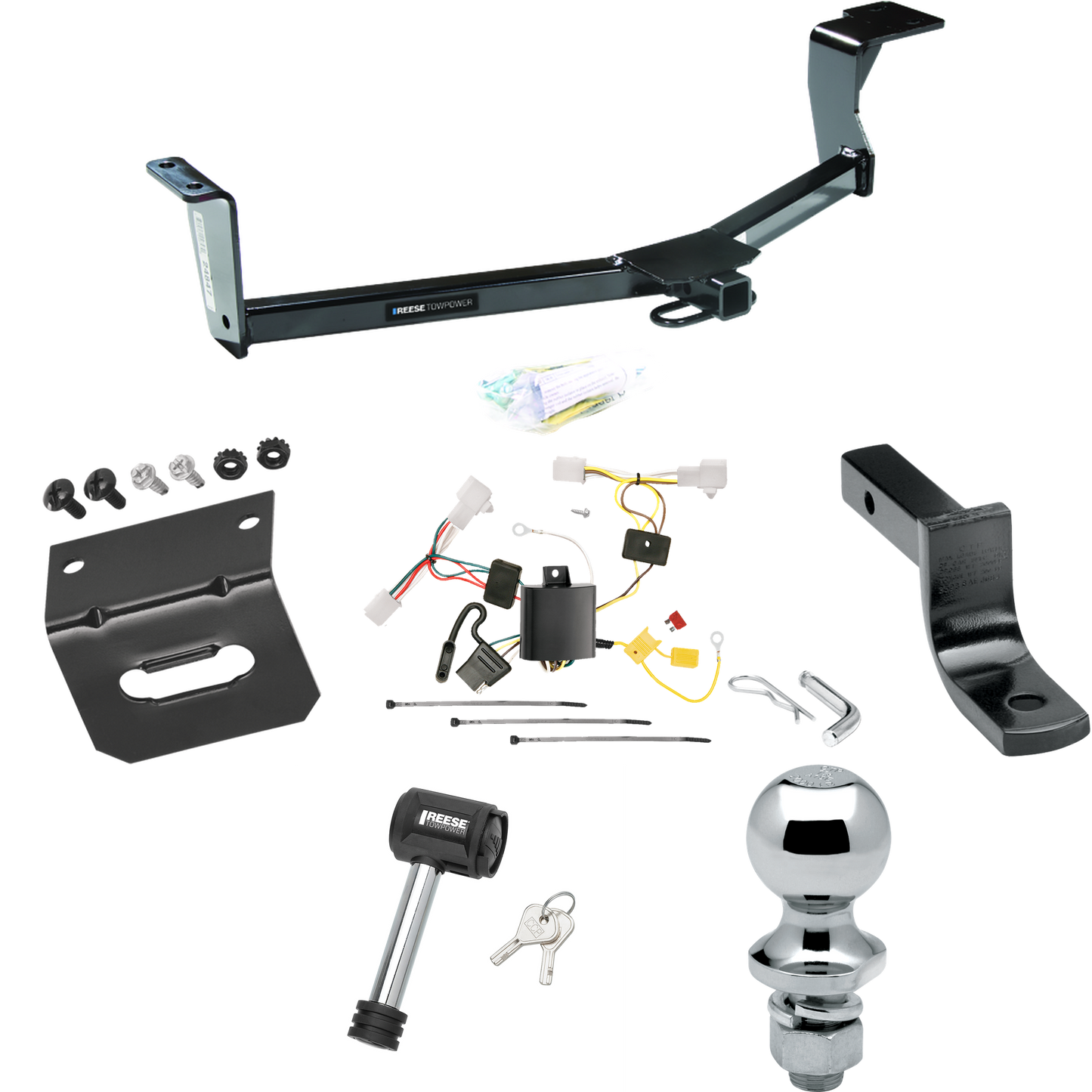 Se adapta al paquete de remolque con enganche para remolque Toyota Prius 2010-2023 con arnés de cableado de 4 planos + barra de tracción + bola de 1-7/8" + soporte de cableado + bloqueo de enganche (excluye: con modelos enchufables) de Reese Towpower