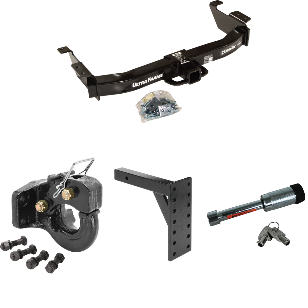 Fits 2003-2014 Ford E-350 Econoline Super Duty Trailer Hitch Tow PKG w/ 7 Hole Pintle Hook Mounting Plate + 10K Pintle Hook + Hitch Lock By Draw-Tite