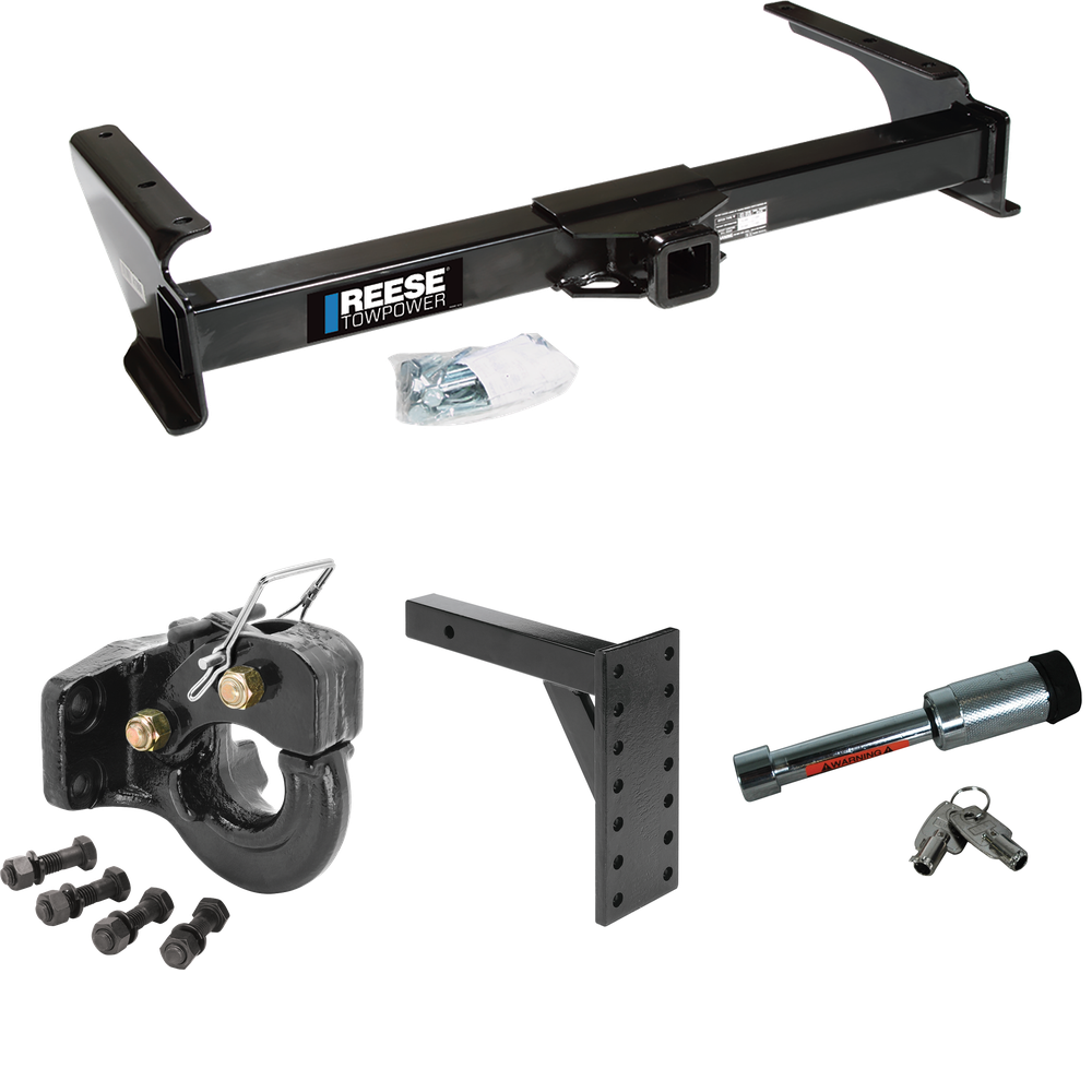 Fits 2009-2012 Ford E-350 Econoline Super Duty Trailer Hitch Tow PKG w/ 7 Hole Pintle Hook Mounting Plate + 10K Pintle Hook + Hitch Lock (For (Prepped Class II Tow Package) Models) By Reese Towpower