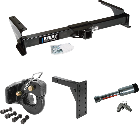 Fits 2009-2012 Ford E-350 Econoline Super Duty Trailer Hitch Tow PKG w/ 7 Hole Pintle Hook Mounting Plate + 10K Pintle Hook + Hitch Lock (For (Prepped Class II Tow Package) Models) By Reese Towpower