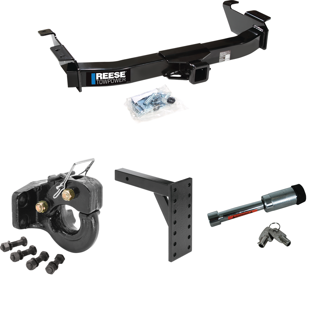 Fits 2003-2014 Ford E-350 Econoline Super Duty Trailer Hitch Tow PKG w/ 7 Hole Pintle Hook Mounting Plate + 10K Pintle Hook + Hitch Lock By Reese Towpower