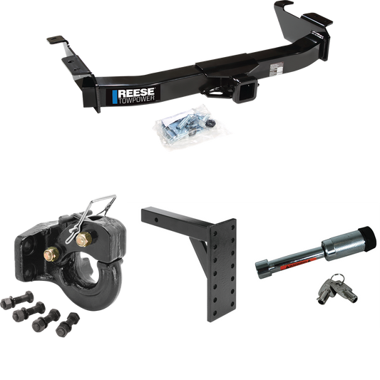 Fits 2009-2012 Ford E-350 Econoline Super Duty Trailer Hitch Tow PKG w/ 7 Hole Pintle Hook Mounting Plate + 10K Pintle Hook + Hitch Lock (For (Prepped Class II Tow Package) Models) By Reese Towpower