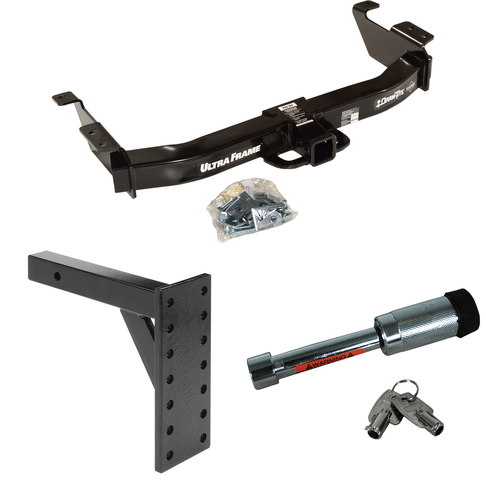 Fits 2000-2014 Ford E-150 Econoline Trailer Hitch Tow PKG w/ 7 Hole Pintle Hook Mounting Plate + Hitch Lock By Draw-Tite