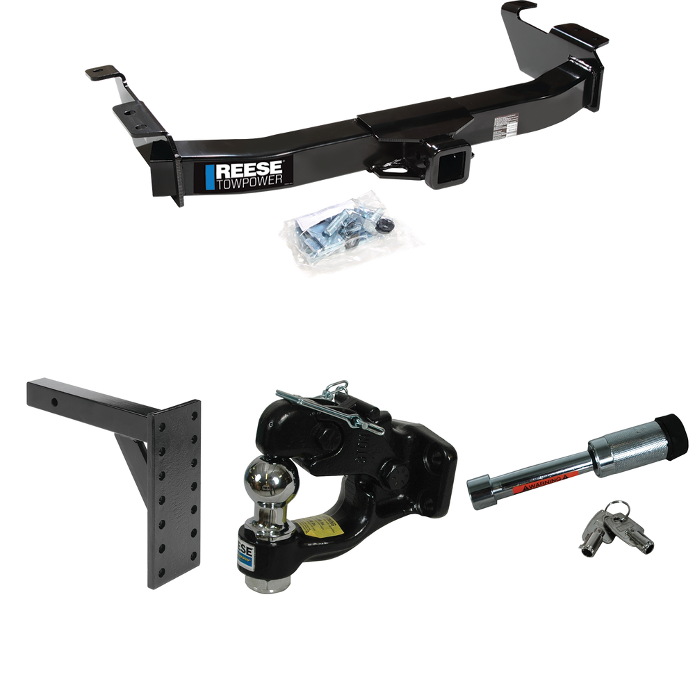 Fits 2003-2014 Ford E-350 Econoline Super Duty Trailer Hitch Tow PKG w/ 7 Hole Pintle Hook Mounting Plate + Pintle Hook & 1-7/8" Ball Combination + Hitch Lock By Reese Towpower