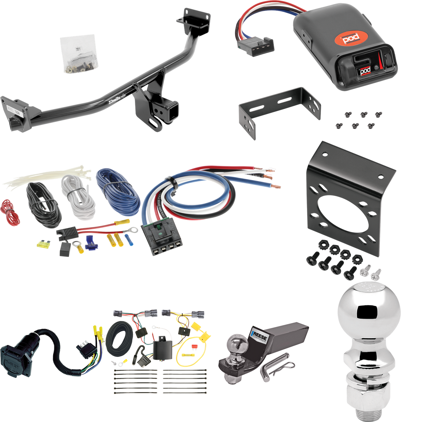 Fits 2016-2018 Hyundai Tucson Trailer Hitch Tow PKG w/ Pro Series POD Brake Control + Generic BC Wiring Adapter + 7-Way RV Wiring + 2" & 2-5/16" Ball & Drop Mount By Draw-Tite