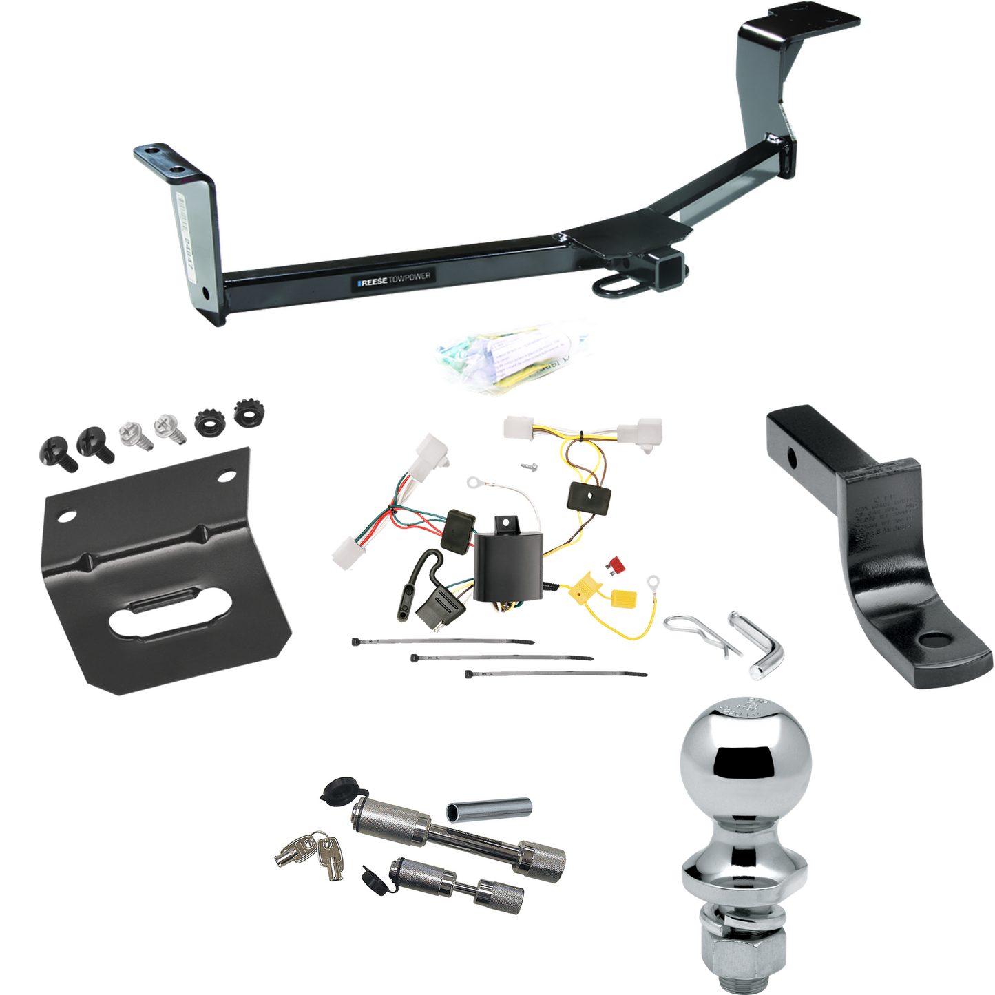 Fits 2010-2023 Toyota Prius Trailer Hitch Tow PKG w/ 4-Flat Wiring Harness + Draw-Bar + 1-7/8" Ball + Wiring Bracket + Dual Hitch & Coupler Locks (Excludes: w/Plug-In Model Models) By Reese Towpower