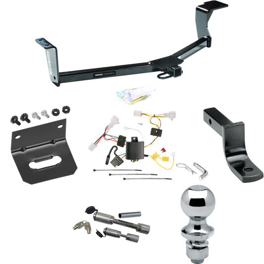 Fits 2010-2023 Toyota Prius Trailer Hitch Tow PKG w/ 4-Flat Wiring Harness + Draw-Bar + 1-7/8" Ball + Wiring Bracket + Dual Hitch & Coupler Locks (Excludes: w/Plug-In Model Models) By Reese Towpower