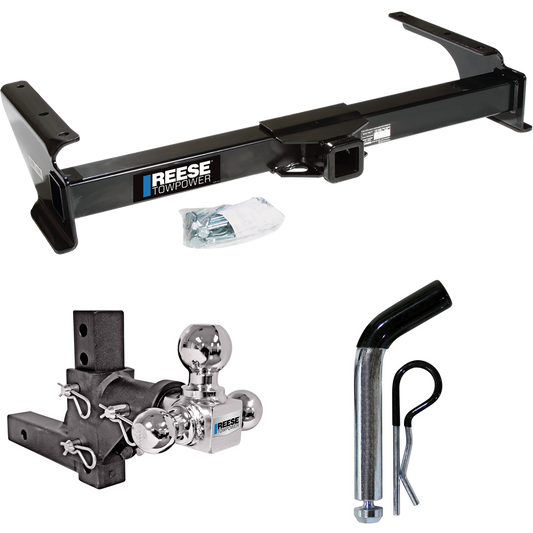 Fits 1992-2002 Ford E-350 Econoline Trailer Hitch Tow PKG w/ Adjustable Drop Rise Triple Ball Ball Mount 1-7/8" & 2" & 2-5/16" Trailer Balls + Pin/Clip By Reese Towpower