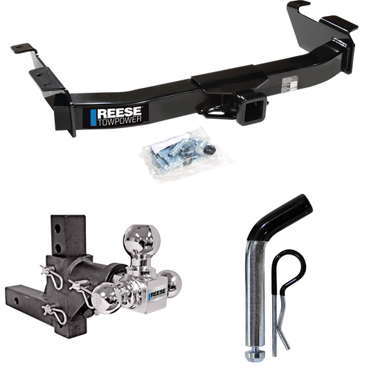 Fits 2009-2012 Ford E-150 Econoline Trailer Hitch Tow PKG w/ Adjustable Drop Rise Triple Ball Ball Mount 1-7/8" & 2" & 2-5/16" Trailer Balls + Pin/Clip (For (Prepped Class II Tow Package) Models) By Reese Towpower