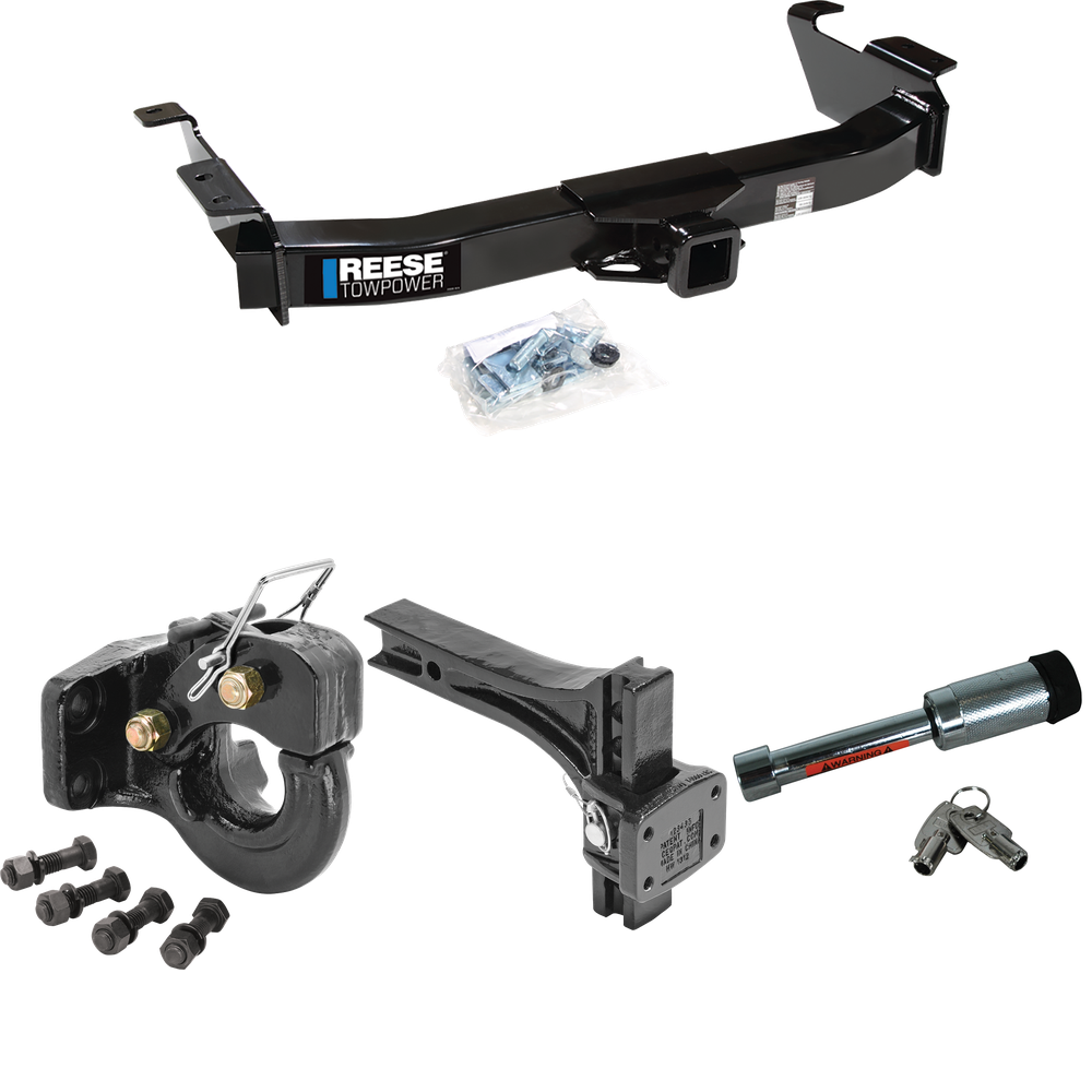 Fits 2003-2014 Ford E-350 Econoline Super Duty Trailer Hitch Tow PKG w/ Adjustable Pintle Hook Mounting Plate + 10K Pintle Hook + Hitch Lock By Reese Towpower